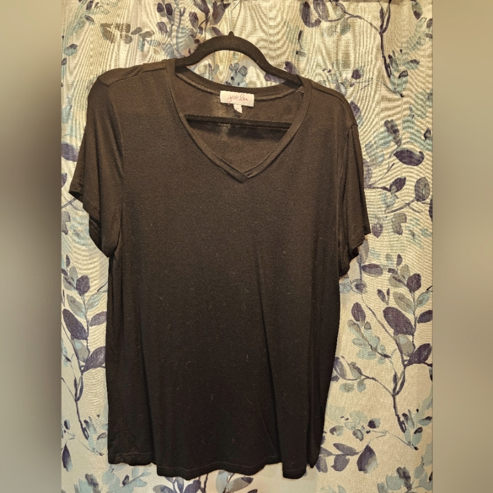 Jess Lea XL Women's Black Basic V-Neck Top